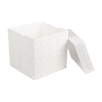 Boîte pâtissière haute BLANCHE décorée 35.6x35.6x30.5(h) cm - carton de 30 unités