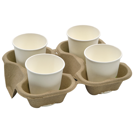 Porte Gobelets en carton recyclé 4 emplacements  - Paquet de 50 unités