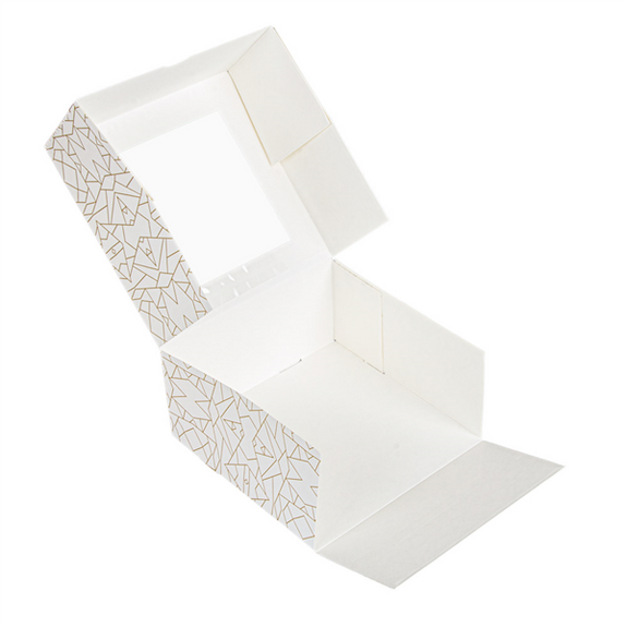 Boîte pâtissière avec fenêtre Blanche décorée 16x16x8(h) cm - pack de 50 unités