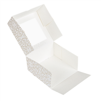 Boîte pâtissière avec fenêtre Blanche décorée 16x16x8(h) cm - pack de 50 unités