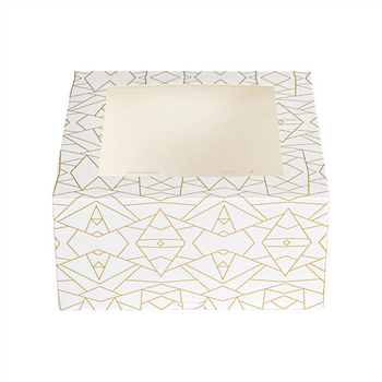 Boîte pâtissière avec fenêtre Blanche décorée 16x16x8(h) cm - pack de 50 unités