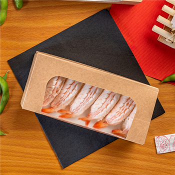 Boîte KRAFT en carton nano-micro pour macarons ou sushi avec fenêtre 19.7x9x4.5cm - paquet de 50 unités