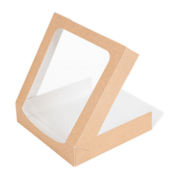 Boîte KRAFT en carton nano-micro pour macarons ou sushi avec fenêtre 23x23x5cm - carton de 300 unités