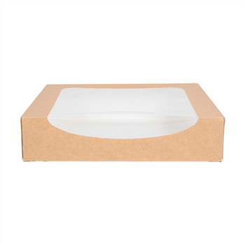 Boîte KRAFT en carton nano-micro pour macarons ou sushi avec fenêtre 23x23x5cm - carton de 300 unités