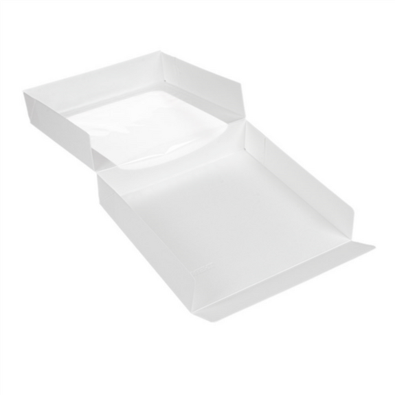 Boîte BLANCHE en carton nano-micro pour macarons ou sushi avec fenêtre 23x23x5cm - carton de 300 unités