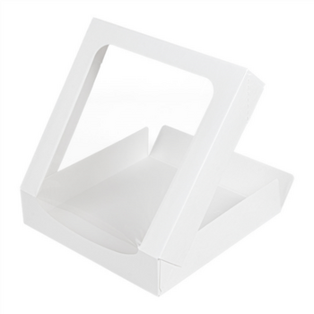 Boîte BLANCHE en carton nano-micro pour macarons ou sushi avec fenêtre 23x23x5cm - carton de 300 unités