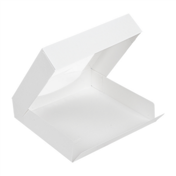 Boîte BLANCHE en carton nano-micro pour macarons ou sushi avec fenêtre 23x23x5cm - carton de 300 unités