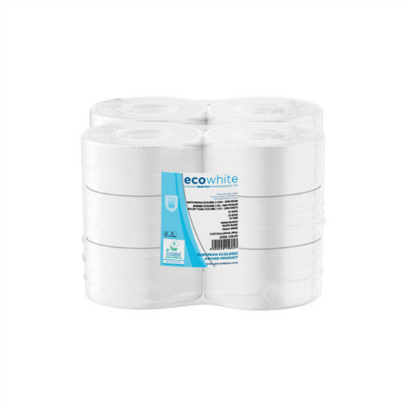 Rouleau papier toilette blanc dévidage central 20 x 11 cm - Diam int 4.6 cm - Cellulose - 180m - 12 rouleaux