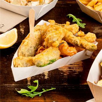 Barquette triangulaire en carton ondulé BLANCHE nano-micro 480g - 14.5 x 19 x 3.5 cm - PAQUET de 100 unités