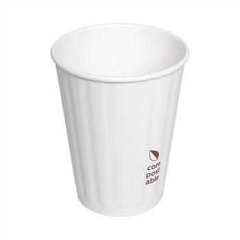 Gobelet COMPOSTABLE BLANC double paroi en carton 36 cl pour café et boissons chaudes - carton de 1000 unités