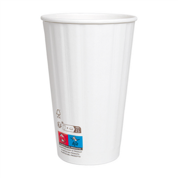 Gobelet COMPOSTABLE BLANC double paroi en carton 48 cl pour café et boissons chaudes - carton de 500 unités