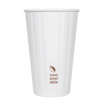 Gobelet COMPOSTABLE BLANC double paroi en carton 48 cl pour café et boissons chaudes - carton de 500 unités