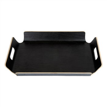 Plateau en bois noir avec poignées 40x29.5x4.5 cm - vendu à l'unité