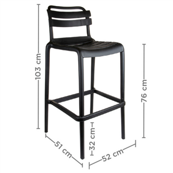 Tabouret haut empilable avec dossier NOIR en PP - Carton de 4 unités