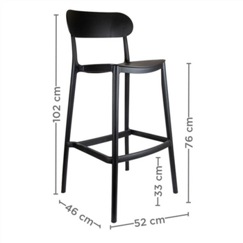 Tabouret haut empilable avec dossier NOIR en PP - Carton de 4 unités