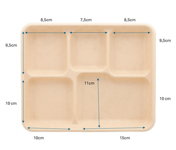 Plateau repas en cellulose naturelle fibre de canne à sucre  -Naturel - 5 compartiments- carton de 500 unités
