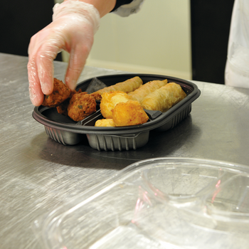 Barquette noire en PP micro-ondable 3 compartiments 630+135+135 ml - Carton de 252 unités