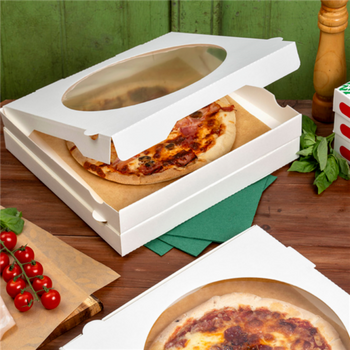 Boite à pizza blanche avec fenêtre 32 x 32 x 3.8 cm - pack de 100 unités
