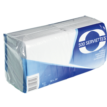 Serviette 1 pli 30x30cm BLANCHE - PAQUET de 500 unités