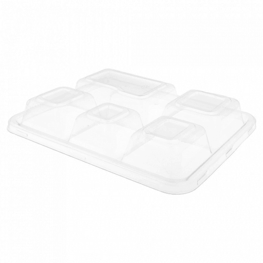 Couvercle en PET pour plateau repas 5 compartiments en cellulose naturelle fibre de canne à sucre - carton de 250 unités