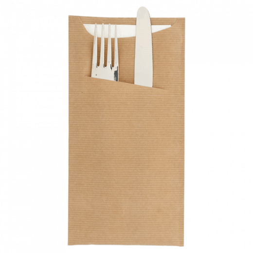 Sachet à couverts et serviette Neutre Kraft - Carton de 400 unités
