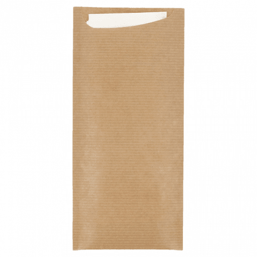 Sachet à couverts KRAFT et serviette soft BLANCHE 33x40 cm - Carton de 250 unités
