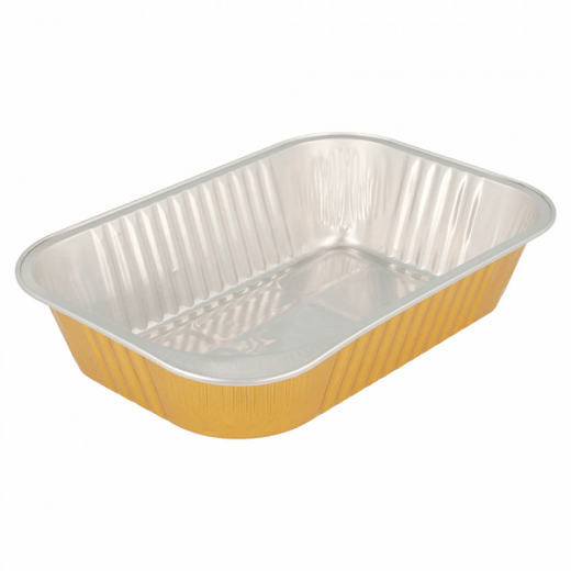 Barquette rectangle or et argent en aluminium 18.8x12.8x4.5 cm - 620 ml - Pack de 100 unités