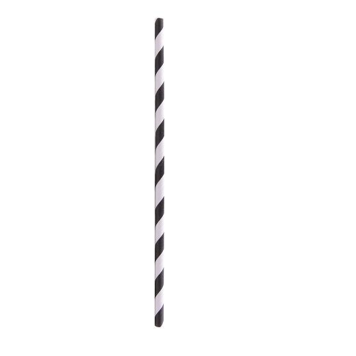 Paille droite blanches avec rayures noires en PAPIER recyclable 0.6 x 20 cm - carton de 6000 pailles
