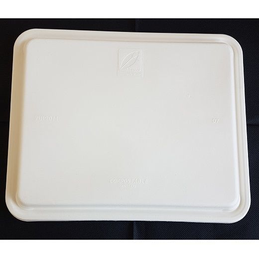 Couvercle pour plateau repas 5 compartiments en cellulose naturelle fibre de canne à sucre  -Blanc - 30x24 - carton de 200 unités