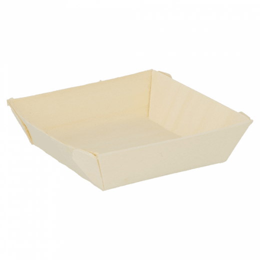 Barquette carrée en bois 7 x 7 x 2 cm - carton de 500 unités