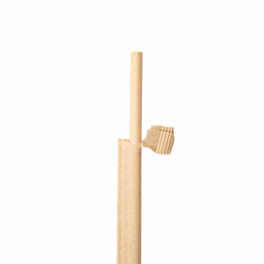Paille droite en sachet kraft individuel naturelles en PAPIER recyclable 0.6 x 21 cm - carton de 3000 pailles