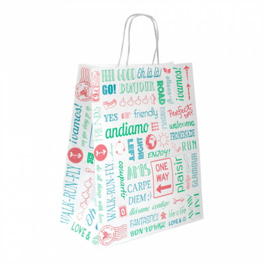 Sac papier avec poignée ficelle 26 + 14 x 32 cm Personnalisation 2 couleurs - 12500 unités