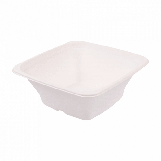 Saladier carré en cellulose naturelle fibre de canne à sucre  Blanc - 950 ml - carton de 400 unités