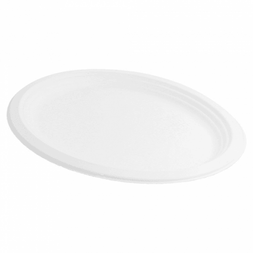 Assiette ovale en cellulose naturelle fibre de canne à sucre - Blanc - 31.8x25.5x2.2 cm - carton de 600 unités