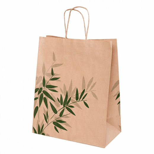 Sac papier avec poignée ficelle 26 + 14 x 32 cm FEEL GREEN KRAFT - carton de 250 unités