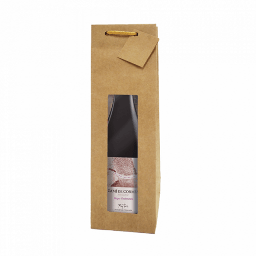 Sac bouteille avec anse et fenêtre 9.2+8.8x38 cm  Kraft -  Pack de 10