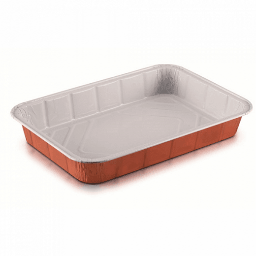 Barquette rectangulaire en aluminium laqué micro-ondable - 2450 ml - 31.4x21x4.7(h)cm - Pack de 50 unités