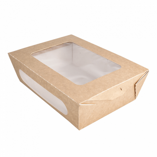 Boite salade en carton avec fenêtre 1200 ml - 20.4 x 14.2 x 5 cm - carton de 200 unités