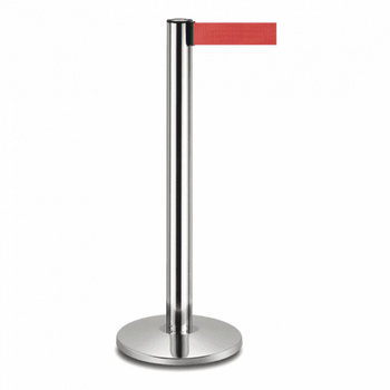 Poteau séparateur avec ruban extensible et base rouge à remplir Poteau séparateur avec ruban extensible et base rouge à remplir