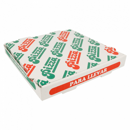 Boite à pizza blanche impression motifs personnalisé 26 x 26 x 3.5 cm - 12000 unités