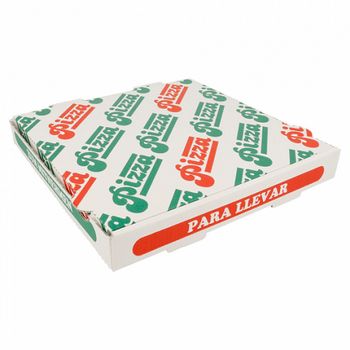 Boite à pizza blanche impression motifs personnalisé 26 x 26 x 3.5 cm - 12000 unités