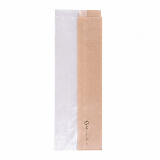 Sachet Kraft avec fenêtre latérale transparente biodégradable 9+5.5x26 cm  - pack de 250 unités