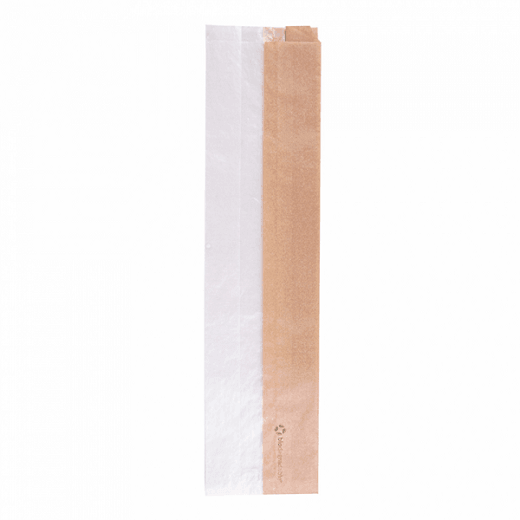 Sachet Kraft avec fenêtre latérale transparente biodégradable 9+5.5x38 cm  - pack de 250 unités