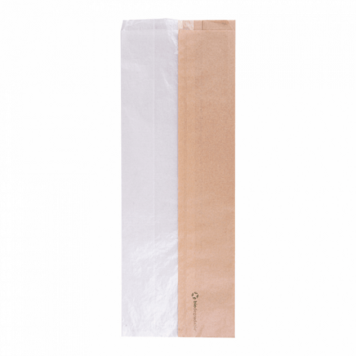 Sachet Kraft avec fenêtre latérale transparente biodégradable 14+8x38 cm - pack de 250 unités