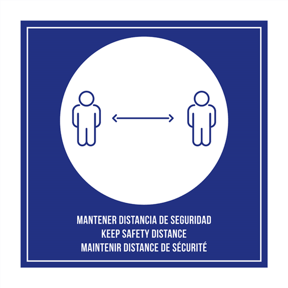 Plaque de signalisation auto adhésive distance de sécurité 12 x 12 cm en méthacrylate