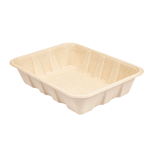 Plateau 1000 ml en cellulose naturelle fibre de canne à sucre  - Naturel - 22x16.5x4.7 cm- carton de 400 unités