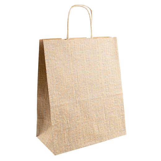 Sac papier avec poignée ficelle 26 + 14 x 32 cm TOILE DE JUTE KRAFT - carton de 250 unités