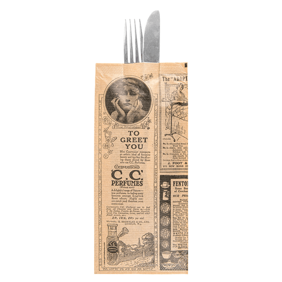 Sachet couverts fermé KRAFT TIMES 11x25 cm avec serviette NOIRE 40x32 cm 1/8 - carton de 300 unités