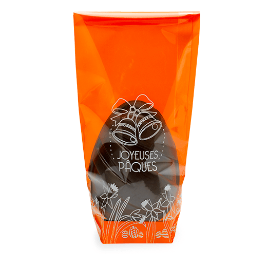 Sachet avec fond PP CLOCHE ORANGE (PÂQUES) 120 x 275 mm - carton de 1000 unités