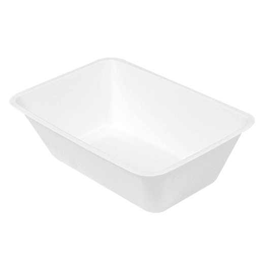 Barquette 1000 ml en cellulose naturelle fibre de canne à sucre  -Blanc - 20.3x13.6x6.8 cm- carton de 500 unités